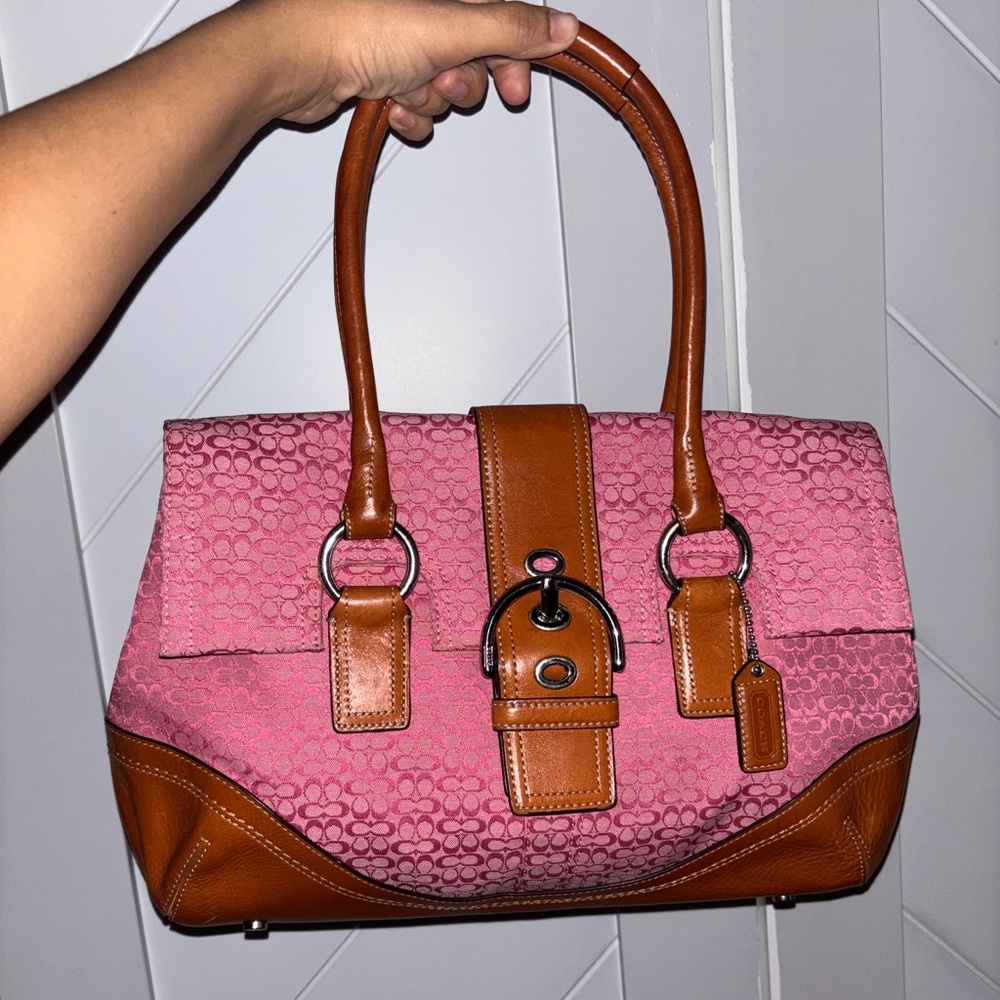 Coach Pink and Brown Leather Women's Handbag. rare color